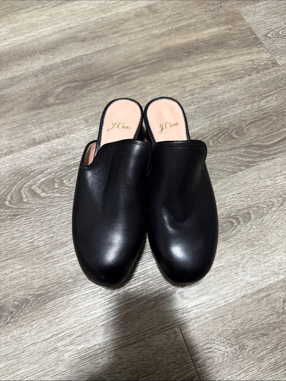 J. Crew Black Leather Slip-On Mules